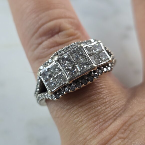 Womens Vintage Estate 14k White Gold Diamond Ring 6.4g E3616
